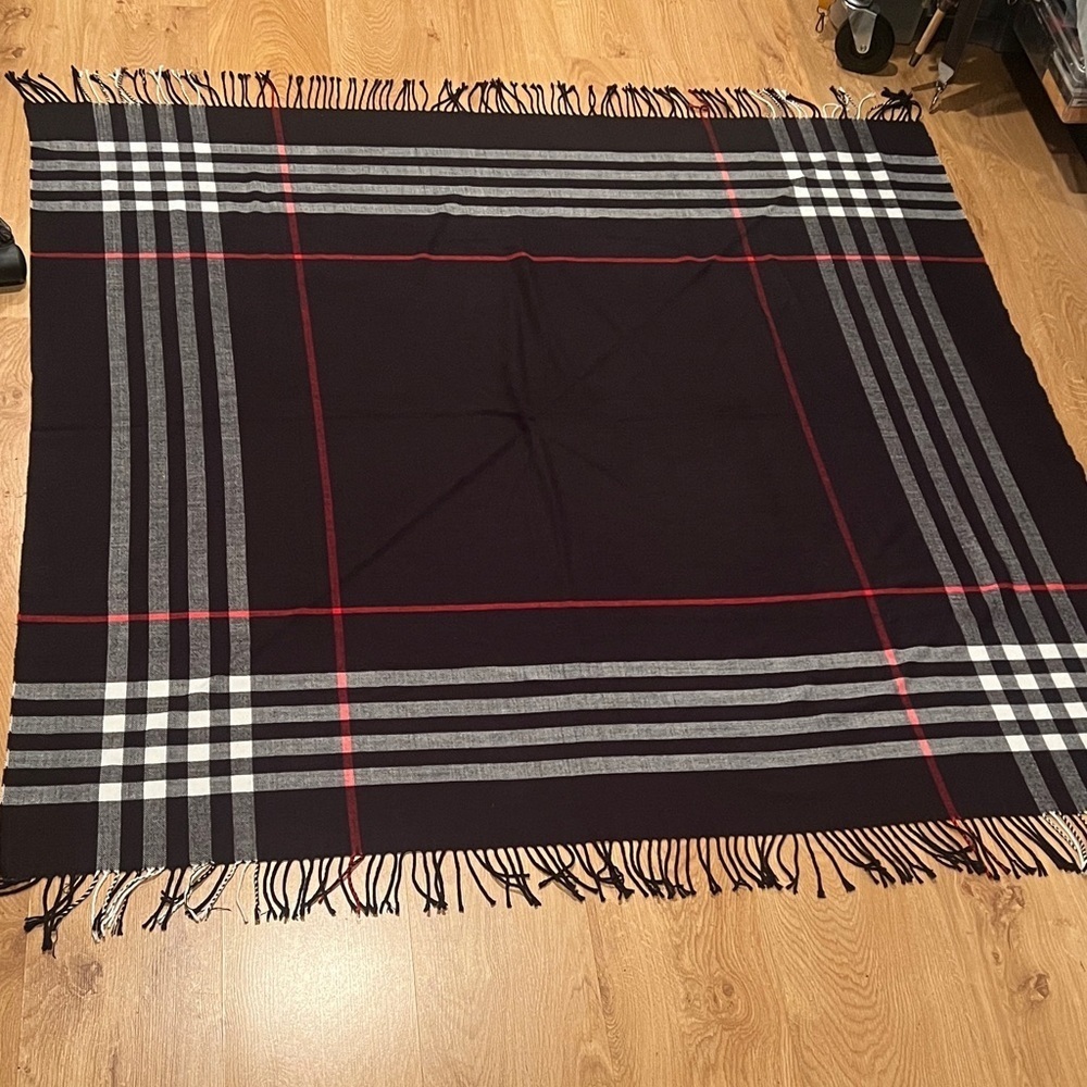 Black 56” Square Poly Soft Check Shawl Blanket Scarf Black Red White Gray Fringe